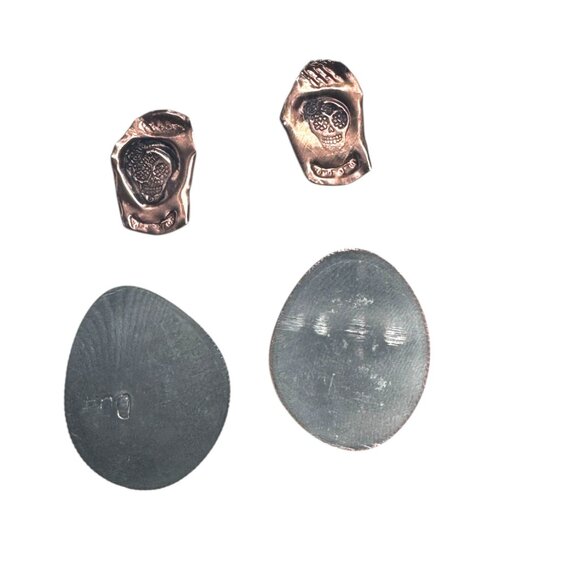 Artisan Mixed Metal Sugar Skull Earrings 925 Silver Hooks Silver Blend Metalwork - Picture 5 of 13